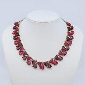 Vintage Coro Moonray Lucite Fuchsia and Purple Leaves With Rhinestones Necklace